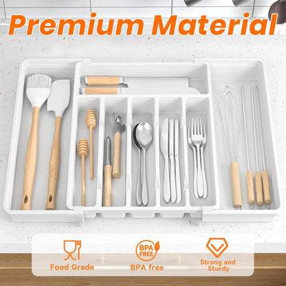 RoomHacks Large Silverware Organizer,Expandable Utensil Drawer Organizer,BPA Free Utensil Holder,Adjustable Silverware Tray Cutlery Drawer Organizer for Kitchen Flatware,Large,Black (6-8 Slots)
