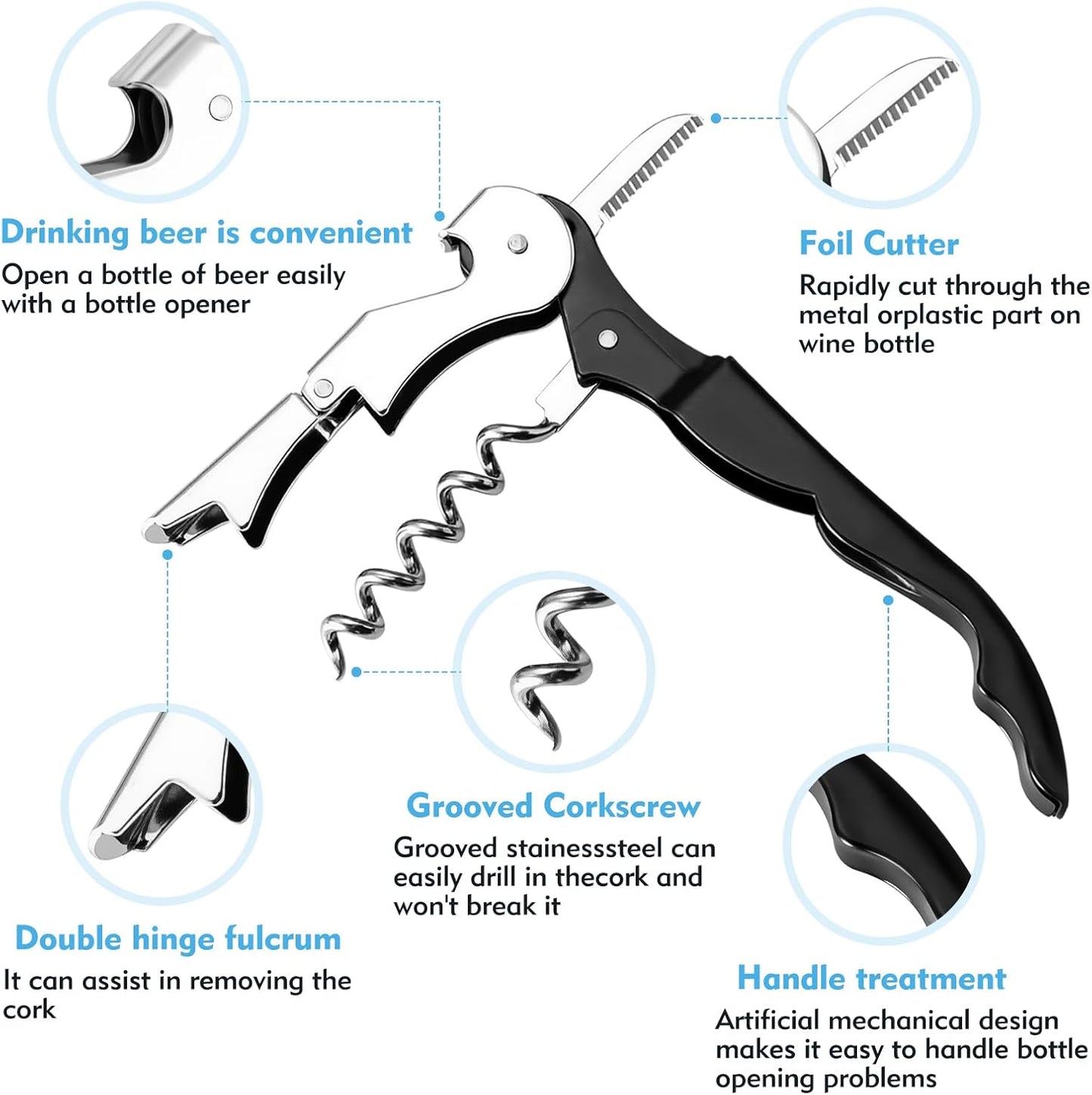 Wine Opener Professional Waiter's Corkscrew Wine Opener Set - Stainless Steel Wine Key with Foil Cutter, Multifunctional Bottle Opener for Wine & Beer