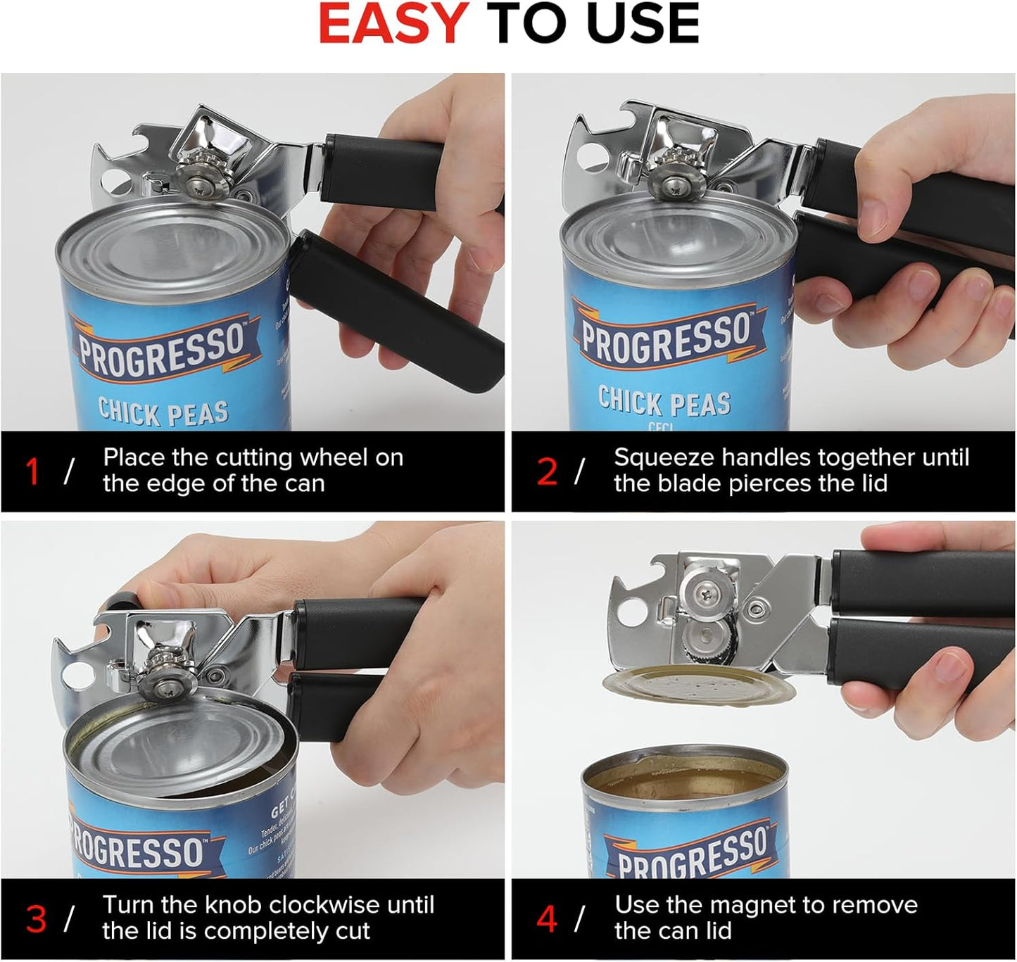 MARSWELL Heavy Duty Can Opener for Large Cans, Extra-Long Handles & Oversized Knob for Easy Cranking, Commercial Manual Hand Crank Opener Opens Big #10 Cans Smoothly, Strong All-Steel Construction