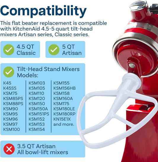 Mixer Attachments for KitchenAid 4.5–5 Quart Tilt-Head Stand Mixers – Compatible with Artisan & Classic – Beaters, Whisks, Dough Hooks & Attachment Sets by MMOBIEL (6-wire Whip, Stainless Steel)