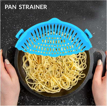 Silicone Pasta Strainer Insert - Clip On for Pots & Pans - Easy Pasta Draining