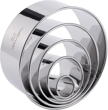 Cookie Cutter Set, 4 Pc. Kit, Measuring 2'', 3'', 4'' and 5'', Round Metal Baking Rings for Pastry, Biscuits, and Dough Cutting, Heavy Duty and Reusable, Multiple Sizes