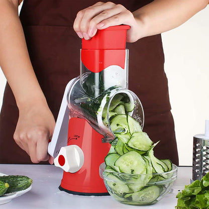 Rotary Cheese Grater Grinder Vegetable Shredder 3-in-1 Vegetable Slicer Shredder for Cheese Potato Onion Cucumber Carrot Red