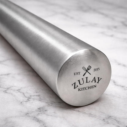 Zulay Kitchen 15.9 inch Professional Stainless Steel Rolling Pin - Lightweight Metal French Rolling Pin - Perfect for Baking, Fondant, Pizza Dough Roller, Dumpling
