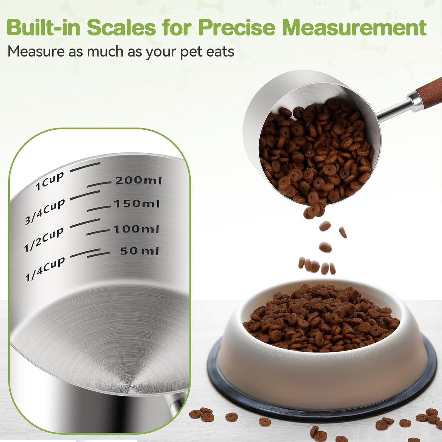 Food Scoop Measuring Cup - 1/4 Cup (4 Tablespoon | 2 Oz. | 60 mL),304 stainless steels,Black walnut long handle