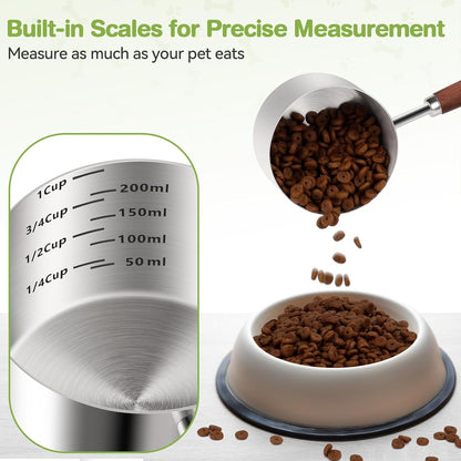 Food Scoop Measuring Cup - 1/4 Cup (4 Tablespoon | 2 Oz. | 60 mL),304 stainless steels,Black walnut long handle