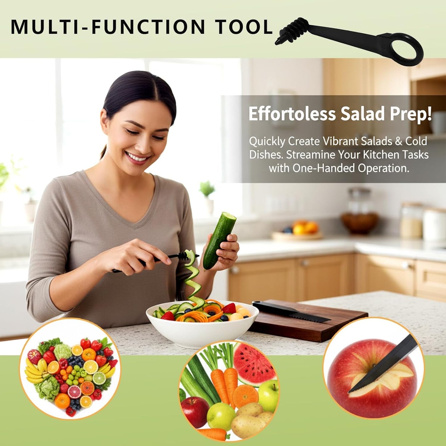 Spiral & V-Shaped Fruit Cutter Set - Manual Vegetable Spiralizer and Julienne Peeler for Healthy Zoodles, Curly Fries - Kitchen Gadget for Spiral, Straight & Wavy Cuts
