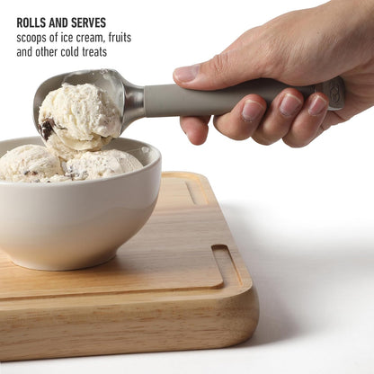 Calphalon Cookie Scoop, Stainless Steel Trigger Scoop for Cookie Dough, Ice Cream & Batter, Portion Control Kitchen Scoop with Release Mechanism, Taupe