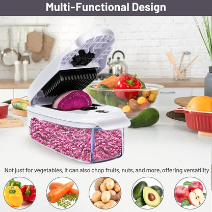 2-in-1 Vegetable Dicer, Onion Chopper with 6.7mm and 13.5mm Dicing Blades, 1.5L Food Prep Container for Salad, Potato, Tomato, Home Kitchen Meal Prep (White & Black)