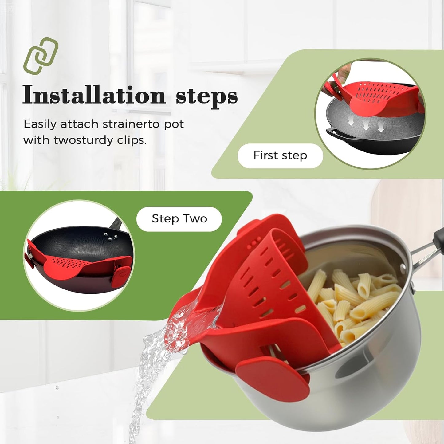Clip-On Silicone Strainer for Pots, Heat-Resistant Handsfree Pasta & Vegetable Colander, Space-Saving Kitchen Gadget for Noodles, Veggies & Berries (Grey)
