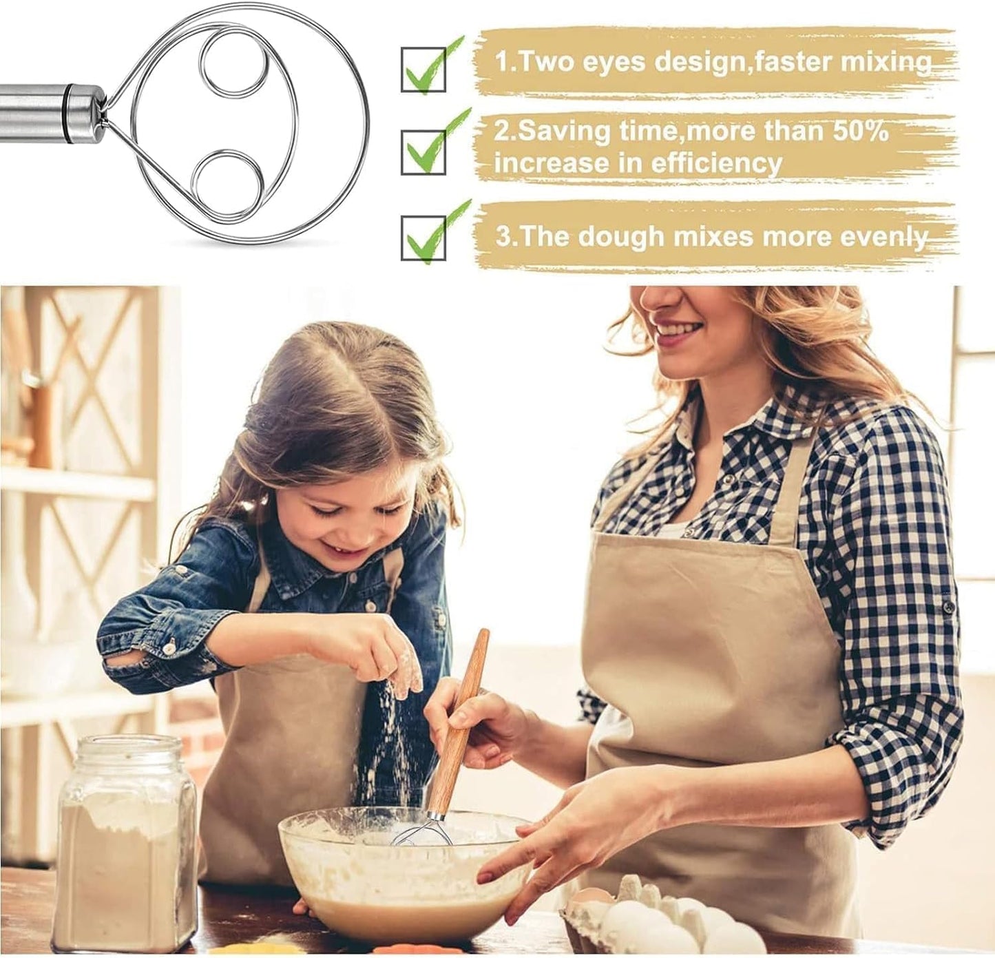 Stainless Steel Atta Kneader, Dough Maker, Flour Mixer, Bread Mixing Tool, Roti Atta Blender Beater Manual Flour Mixer for Egg, Bread, Cake, Pastry, Pizza Dough