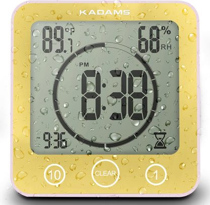 KADAMS Shower Clock Waterproof Bathroom Timer – Digital Wall Clock with Countdown, Magnetic Kitchen Clock with Temperature & Humidity, Suction Cup for Kids Shower Spa Cook Bath (Black)