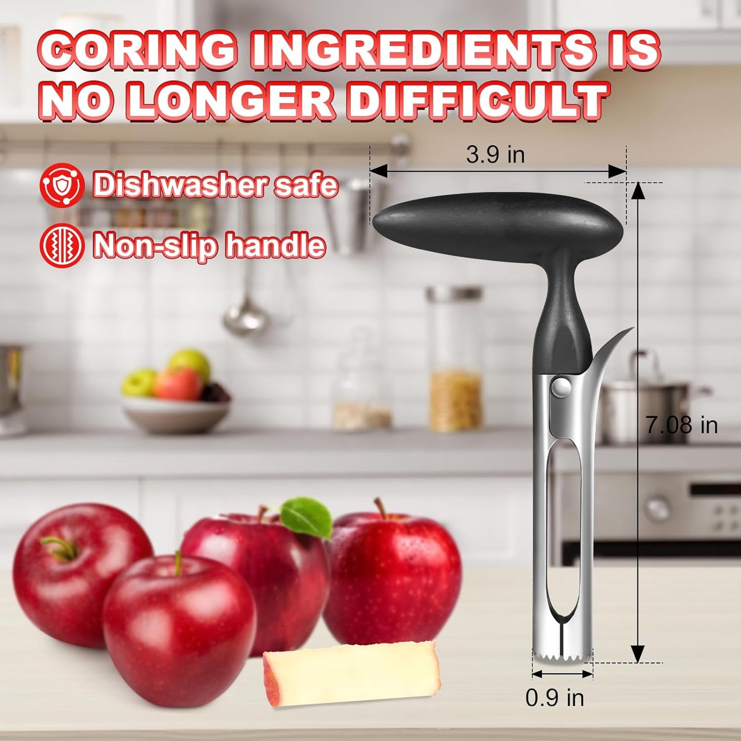 Apple Corer Tool with Sharp Serrated for Pears,Premium Apple Core Remover,Easily Core Fruits,Fruit Flesh Separator Apple Core Puller（Red）