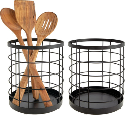 iDesign Kitchen Crock for Utensils - Steel Kitchen Crock Utensil Holder for Countertop - Matte Black