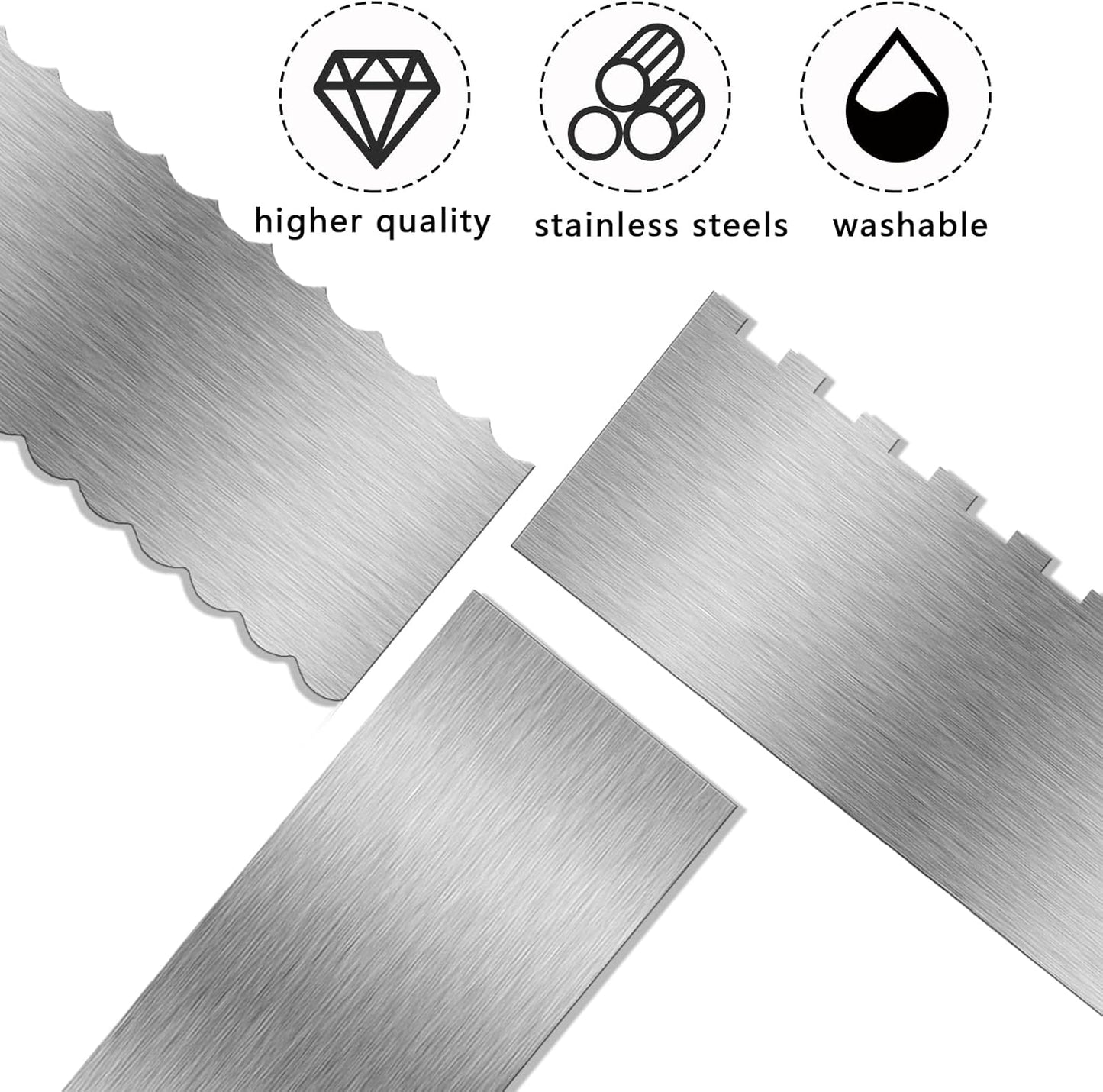 9 Inch Stainless Steel Cake Scraper, Cream Cake Scraper Sided Patterned Edge Stripe Edge Smoother Scraper Cake Smoother Frosting Scraper Cake Decorating Comb for Mousse Butter Cream