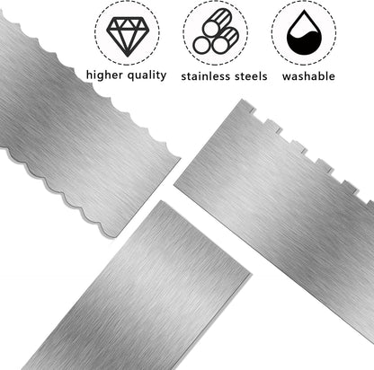9 Inch Stainless Steel Cake Scraper, Cream Cake Scraper Sided Patterned Edge Stripe Edge Smoother Scraper Cake Smoother Frosting Scraper Cake Decorating Comb for Mousse Butter Cream