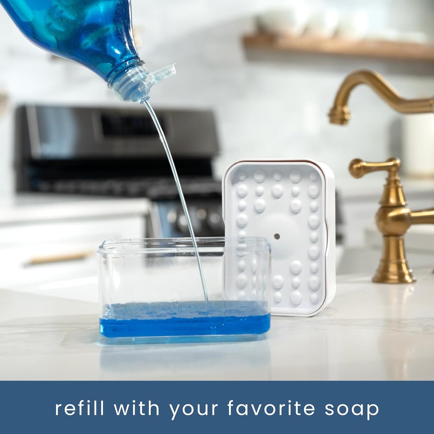 S&T INC. Dish Soap Dispenser and Sponge Holder for Kitchen Sink, Sponge Included, 13 Ounces, Metallic Silver