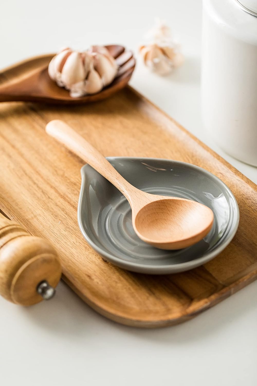 LAUCHUH Spoon Rest, Large Ceramic Spoon Holder for Kitchen Counter Spatula Rest Heat-Resistant Spoon Rest for Stove Top Cooking Utensil Holder, Farmhouse Kitchen Décor for Father's Day, Cream, 5 Inch