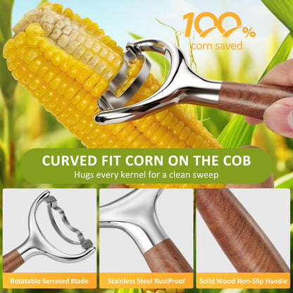 Stainless Steel Corn Peeler, Durable Corn on the Cob Stripper Tool with Solid Wood Good Grip Handle for Salad Polenta Pizza Popcorn Cooking Gifts for Woman Her Mom Birthday (Exotic Ebony)
