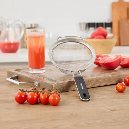 Restaurantware Fine Mesh Strainer Set of 3 Different Sizes with Silicone Handle Stainless Steel Extra Fine Mesh Strainer Heat-Resistant Handle Dishwasher-Safe for Rice, Quinoa, Pasta