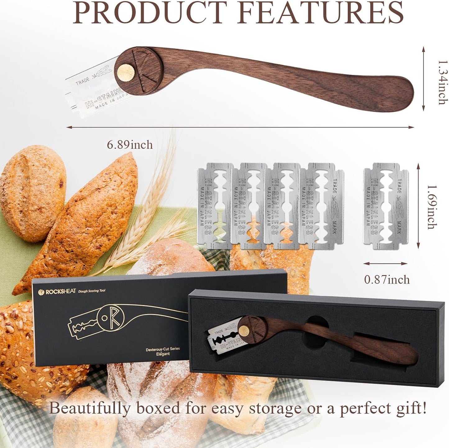 Bench Scraper & Chopper, Stainless Steel Dough Cutter with Wooden Handle, Thick Sharp Blades Pizza Bread Cutter, Multipurpose Kitchen Tool for Baking Cooking