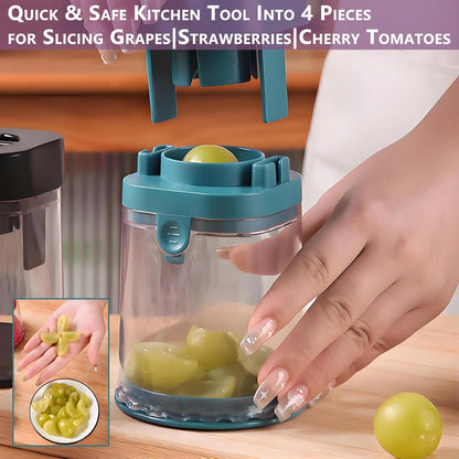 New Grape Cutter for Toddlers, Cutter Quarter Slicer Tool Into 4 Pieces for Slicing Grapes, Strawberries, Cherry, Tomatoes (Blue)
