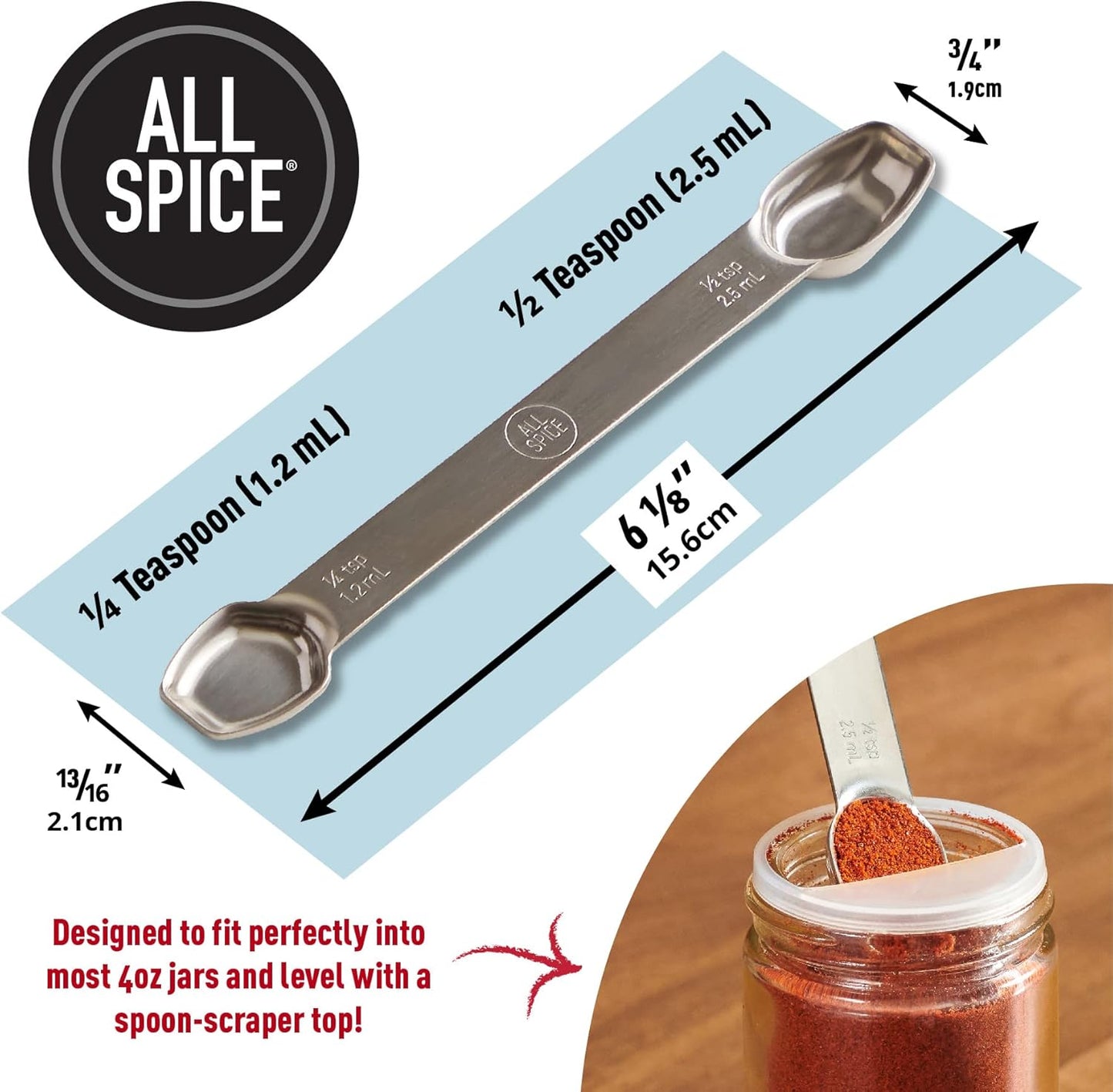 AllSpice Stainless Steel Double Sided Measuring Spoon- Teaspoon and Tablespoon