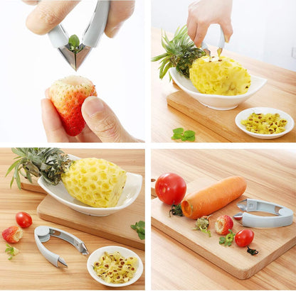 Strawberry Huller Stem Remover Tomato Corer Potato Pineapple Carrot Cutter Tool Kitchen Gadget Tweezers Peeler Utensil Clip for Fruit and Vegetable (Blue)