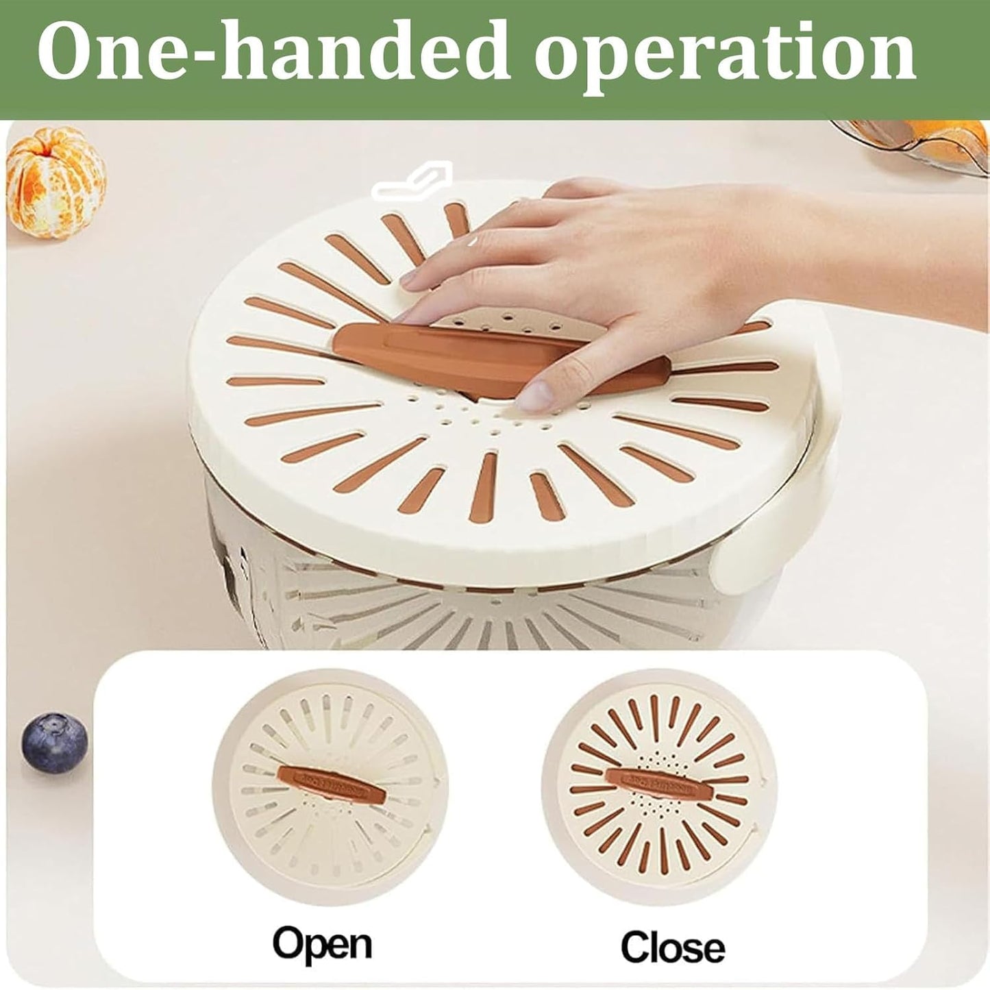 Multifunctional Fruit Washing Bowl with Strainer,2 in 1 Drain basket and Fruit Strainer Container with Lid,Fruit Washer Bowl for Kitchen,Fridge,Picnic & Camping(1QT)