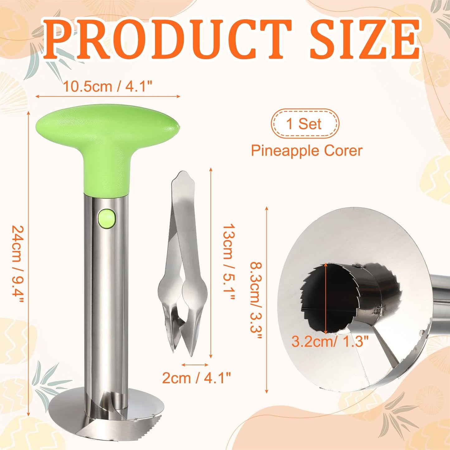 uxcell Pineapple Corer and Slicer Set, 9.4x4.1 Inch Stainless Steel Upgraded Pineapple Core Remover Eye Removal Tool, Slice and Core Fruits for Home Kitchen, Blue