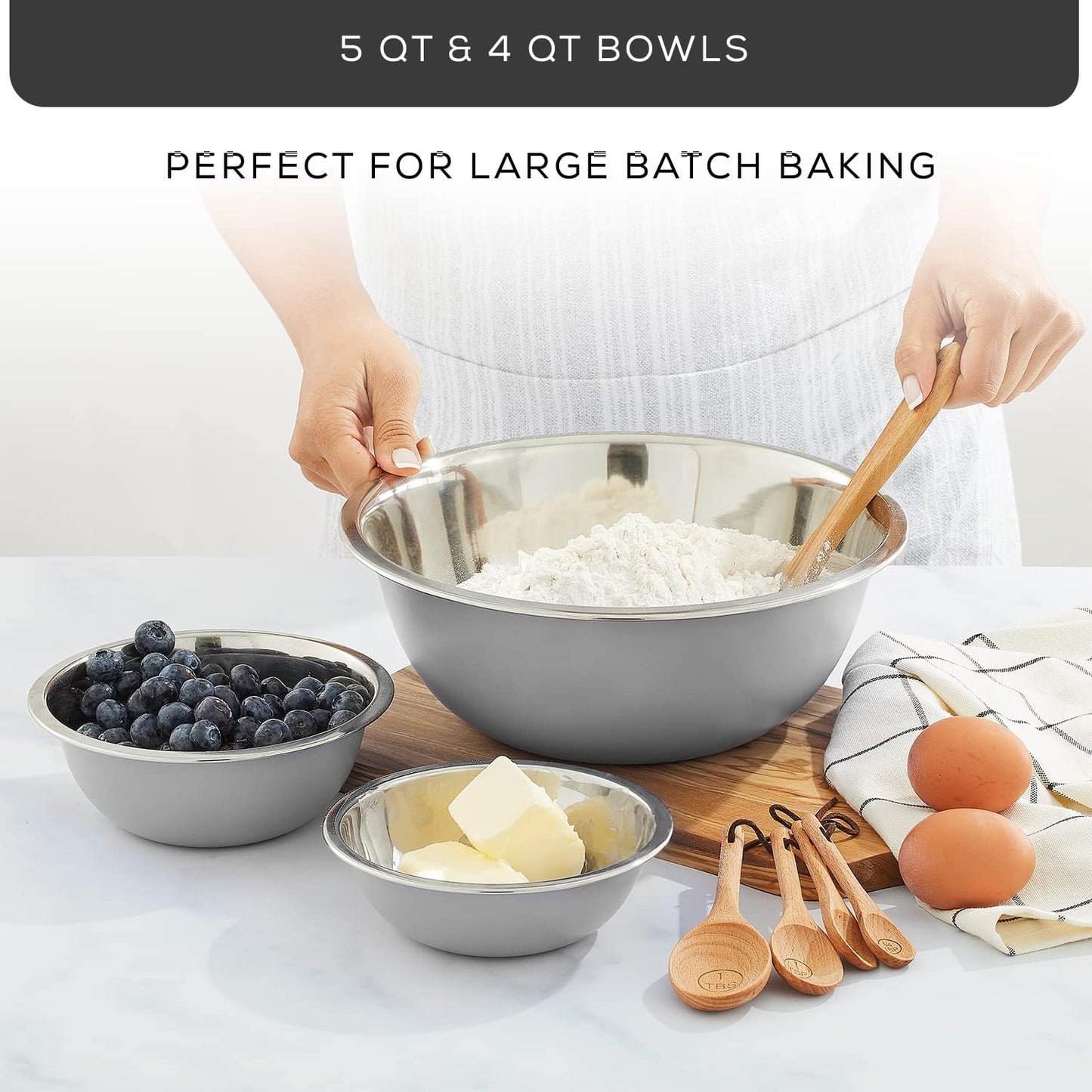 JoyJolt Stainless Steel Mixing Bowl Set of 6-5qt to 0.5qt Nesting Bowls for Dough, Batter & Baking