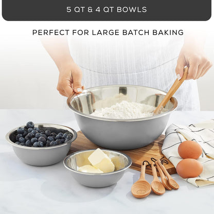 JoyJolt Stainless Steel Mixing Bowl Set of 6-5qt to 0.5qt Nesting Bowls for Dough, Batter & Baking