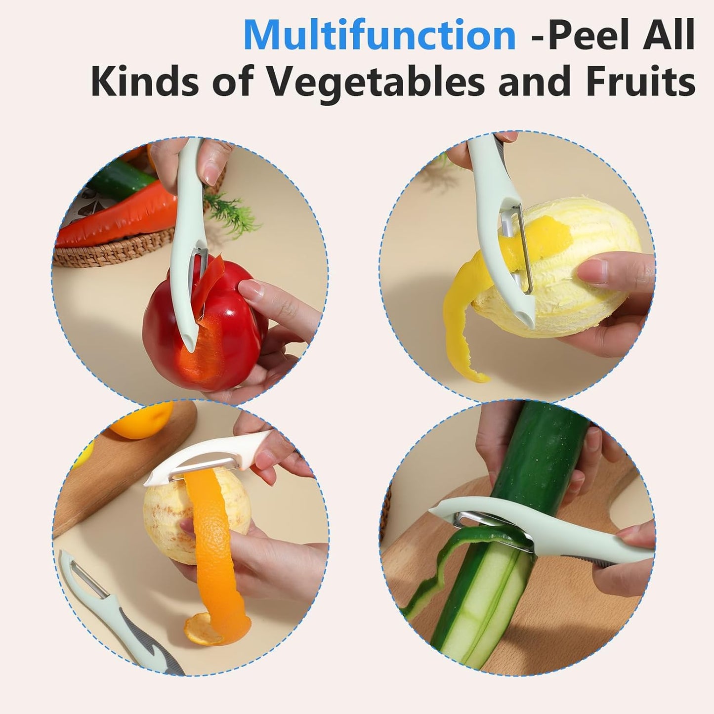 Mabor 2Pcs Stainless Steel Vegetable and Fruit Peeler, Swivel Straight Veggie Peelers for Kitchen Apple Carrot Cucumber Potato with Non-Slip Grip Handle