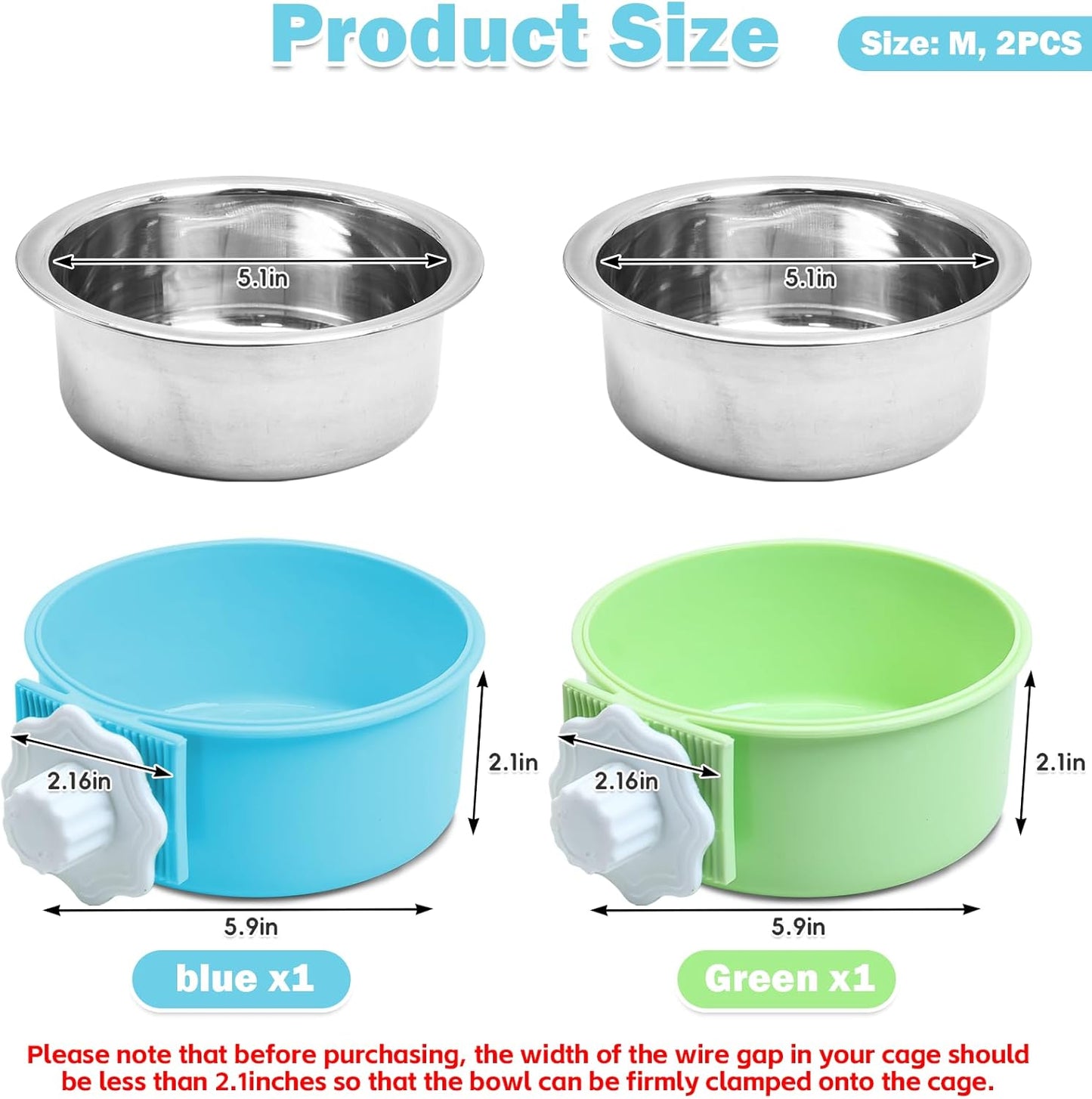 kathson 2PCS Stainless Steel Dog Bowls Set Removable no tip Puppy Food and Water Feeder Bowl Basic Metal Small Dog Bowls for Dogs Cats Rabbit Guinea Pigs Ferret