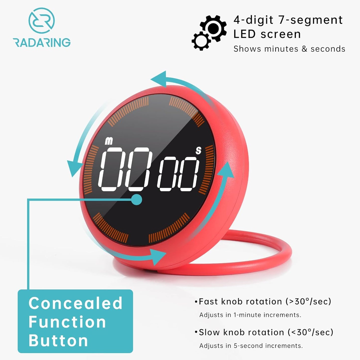 Amber Quick Que Kitchen Timers, Visual timers Large LED Display Magnetic Countdown Countup Timer for Classroom Cooking Fitness Baking Studying Teaching, Easy for Kids and Seniors (Amber)