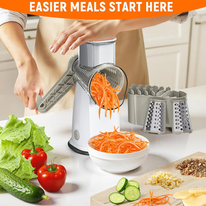 SpaceHacks Rotary Cheese Grater Hand Crank, with 5 Blades for Chopper Shredder Spiralizer Slicer for Vegetable Cheese Fruit, Food Chopper for Kitchen with Blades Storage Box & Suction Base (Black)