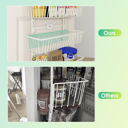 Mefirt White 9-Tier Over The Door Pantry Organizer, Pantry Organization and Storage, Deep Baskets Hanging Heavy-Duty Metal, Wall Spice Rack Seasoning Shelves for Home & Kitchen, Laundry Room Bathroom