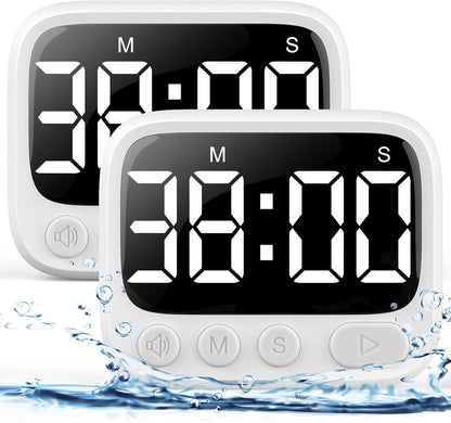 HAUKINIX Shower Timer Waterproof Bathroom Toilet Timer Digital Kitchen for Wall Mount, Study w/Foldable Stand, Countdown Stopwatch w/Suction Cup for Swim, Rechargeable, White