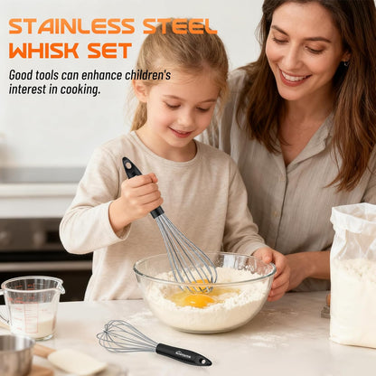 NileHome Silicone Whisk Set 8" 10" 12" Kitchen Whisk Kitchen Wisk Wire Whisks for Cooking, Whisking, Blending, Beating, Stirring-Black 3 Pack