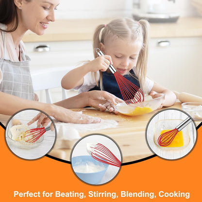 HOTEC 4 Pieces Silicone Whisks Set, Wire Balloon Whisks for cooking Egg Beater, Non-slip Handle Whisk for Non-stick Cookware Perfect for Cooking, Stirring, Beating and Blending (Multicolor)