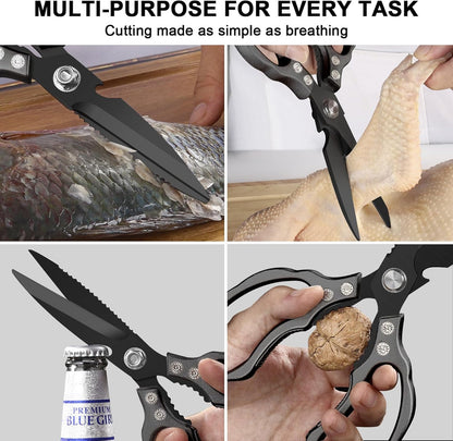 CGBE Kitchen Scissors, Multi-Purpose Kitchen Shears, Heavy Duty Dishwasher Safe Food Scissors for Chicken, Poultry, Fish, Meat & Herbs with Non-Slip Grips - Sliver