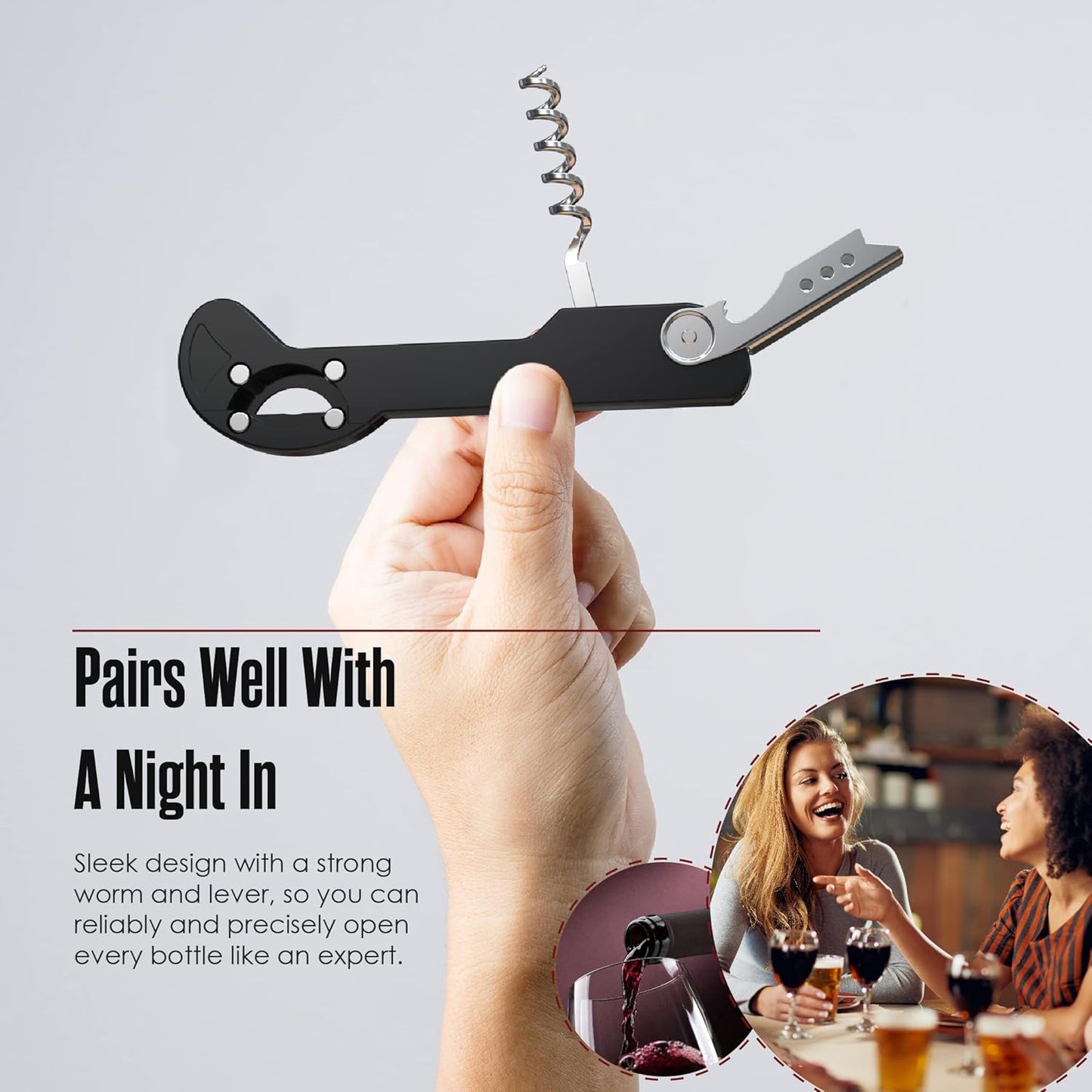 Houseables Wine Opener, Wine Key for Servers, Waiters Corkscrew, Travel Bottle Opener, Cork Screw, with Foil Cutter, Bartenders Tool, Professional, Restaurant, TSA Approved, Portable, Black, 5 1/4"