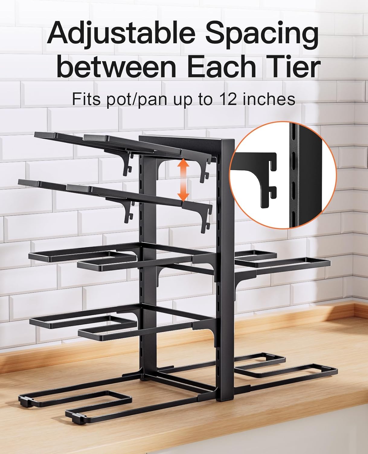 ORDORA Pots and Pans Organizer for Cabinet 16.61 Height, 8 Tier Pot Organizers Rack with 3 DIY Methods, Adjustable Pan Organizer under Cabinet Kitchen Organization and Storage
