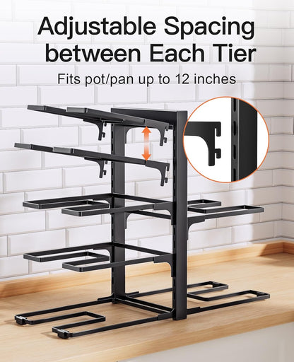 ORDORA Pots and Pans Organizer for Cabinet 16.61 Height, 8 Tier Pot Organizers Rack with 3 DIY Methods, Adjustable Pan Organizer under Cabinet Kitchen Organization and Storage