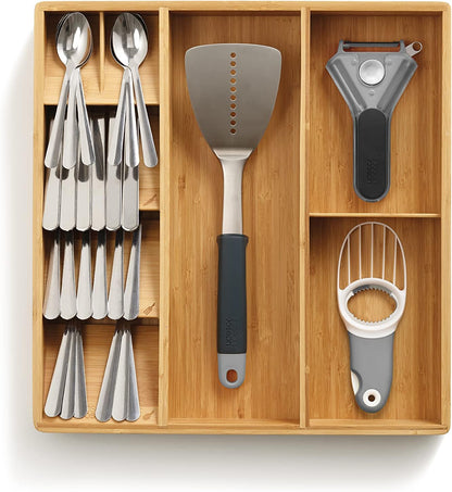Joseph Joseph DrawerStore Compact Utensil Organizer For Kitchen Drawer Silverware, Flatware Tray, Small, Bamboo