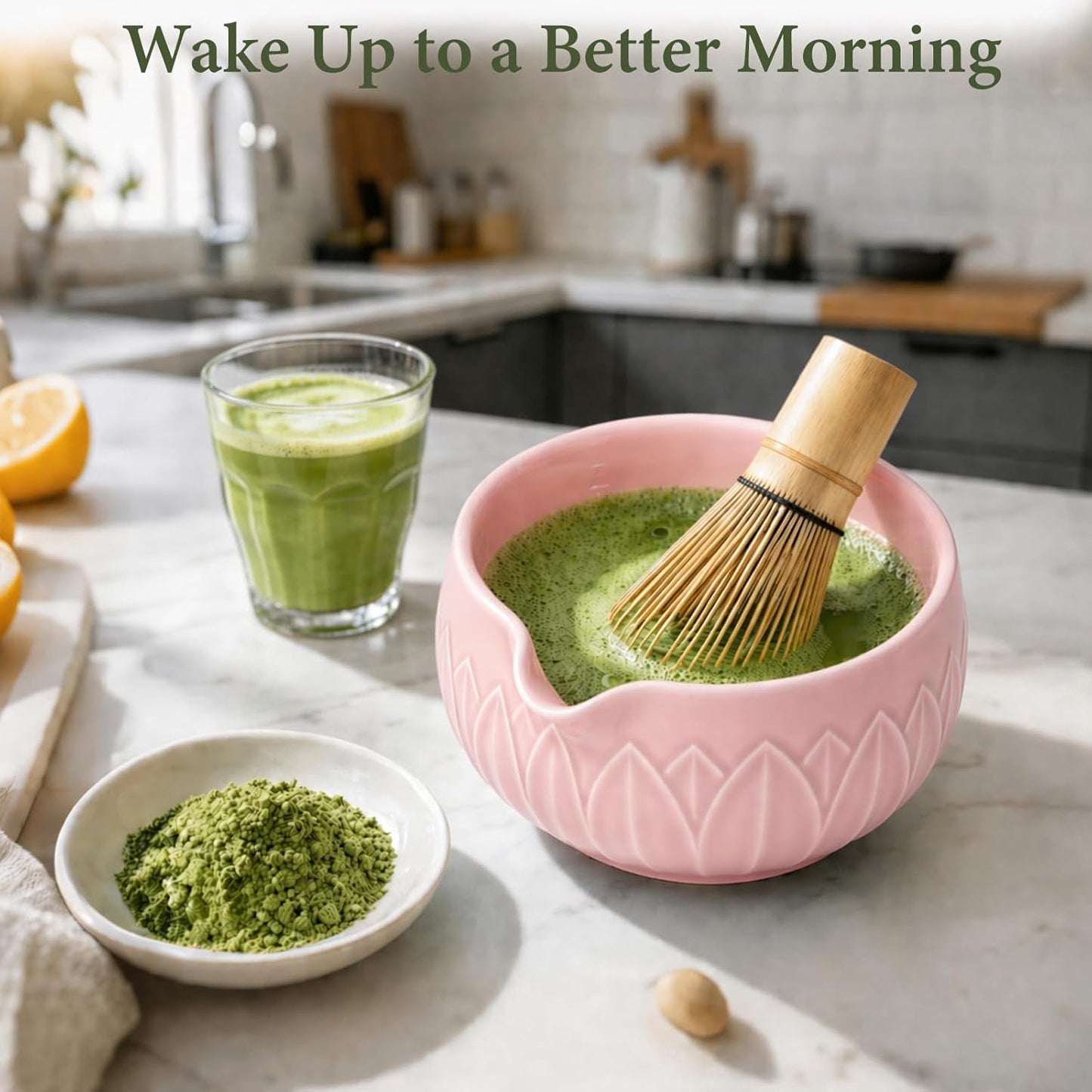 Matcha Whisk Set, Ceramic Matcha Set Includes Bowl & Holder, Bamboo Whisk (Chasen), Scoop, Spoon and Sifter, 6PCS Matcha Kit Covers Everything Needed for Making Matcha (Green)