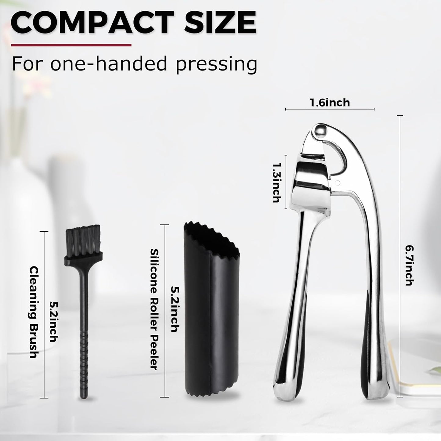 Kitessensu High Effective Garlic Press With Studs, Heavy Duty Garlic Mincer, Easy to Squeeze and Clean, Rust Proof, Ginger Crusher- Imperial Silver