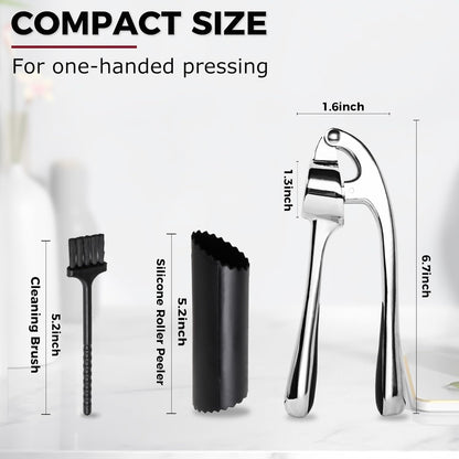 Kitessensu High Effective Garlic Press With Studs, Heavy Duty Garlic Mincer, Easy to Squeeze and Clean, Rust Proof, Ginger Crusher- Imperial Silver