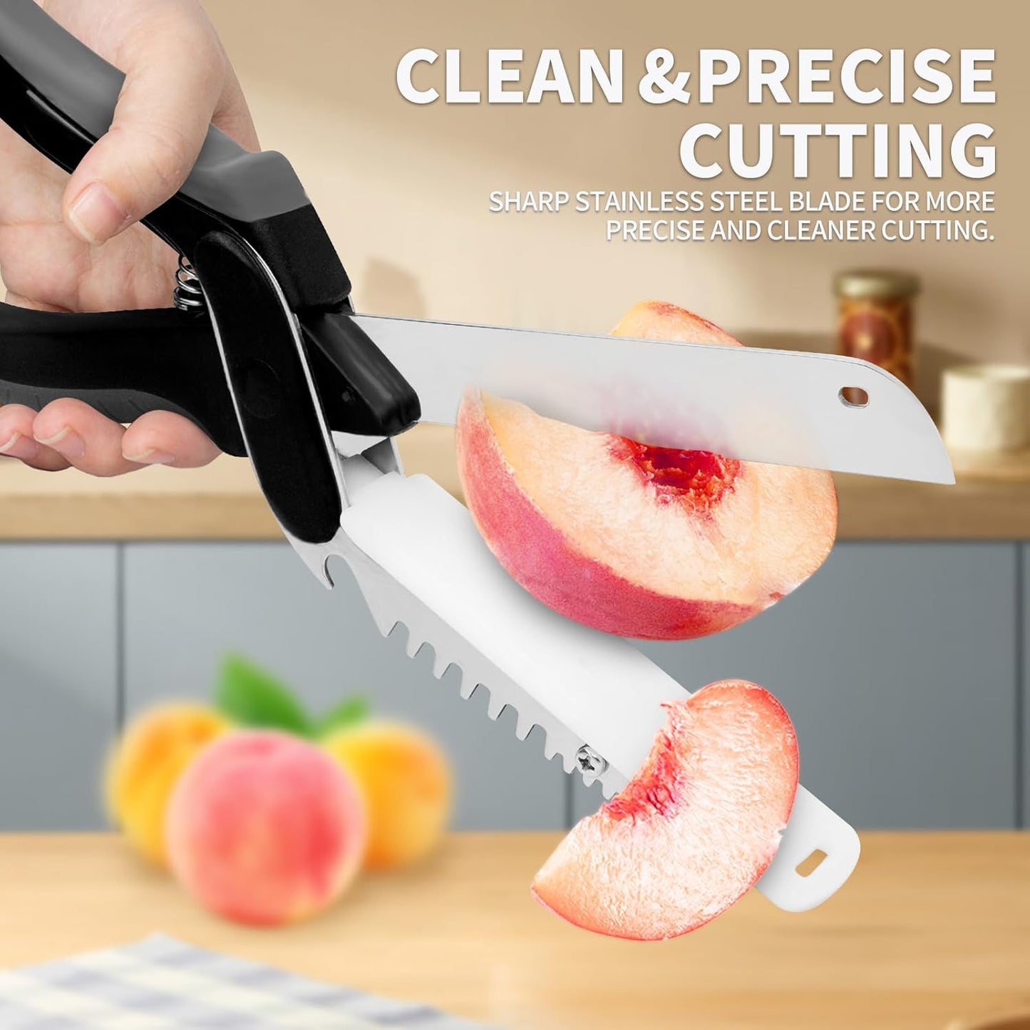 6 in 1 Kitchen Scissors for food,Tomato Knife Chops Cutting Board Scissors with Safety Lock，Detachable kitchen shears for food Meat Cheese Vegetable Fruit, Dishwasher Safe