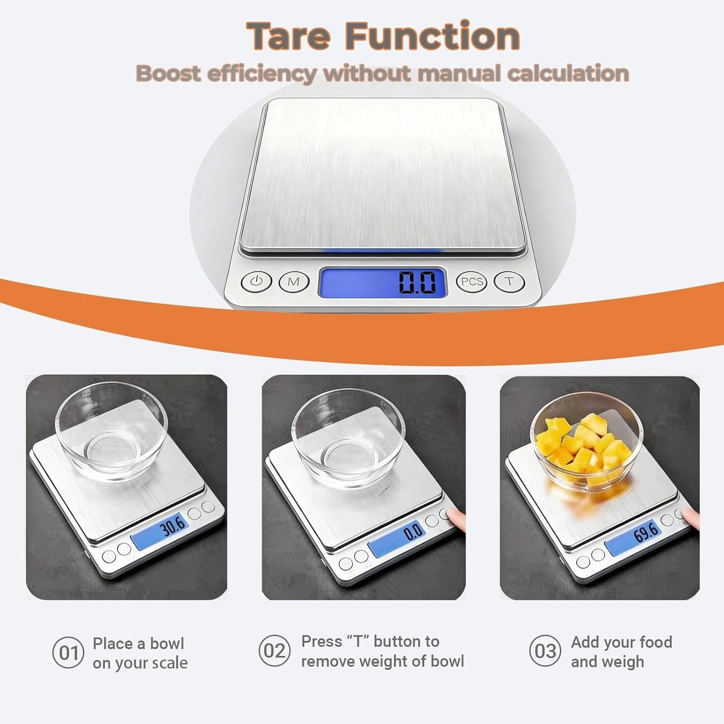 Digital Food Kitchen Scale, 105oz/0.01oz High Accuracy Mini Digital Scale for Cooking, Baking & Meal Prep, Measures in oz, Tare Function, 2 Trays, LCD Display